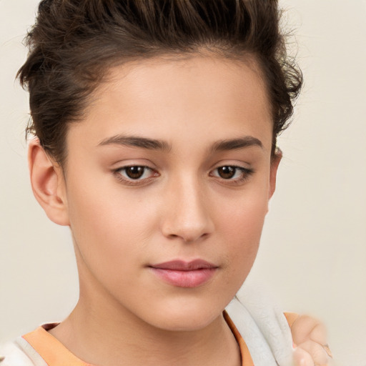 Neutral white child female with short  brown hair and brown eyes