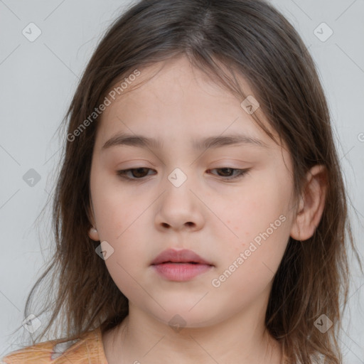 Neutral white child female with medium  brown hair and brown eyes