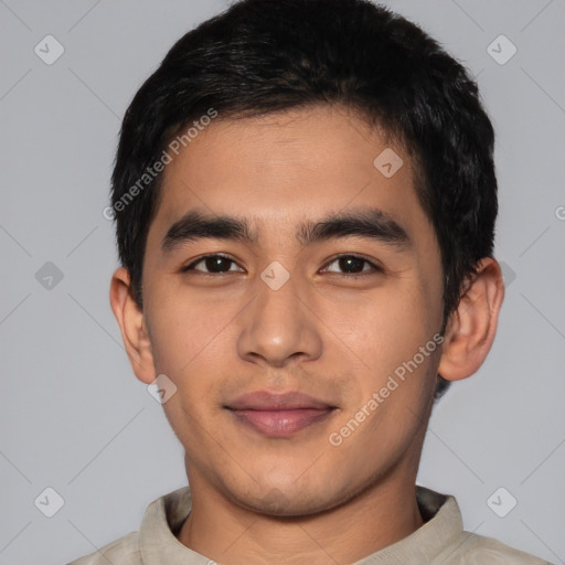 Neutral asian young-adult male with short  black hair and brown eyes