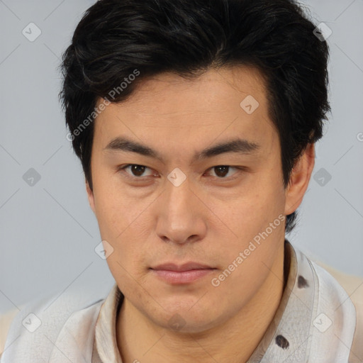 Neutral latino young-adult male with short  brown hair and brown eyes
