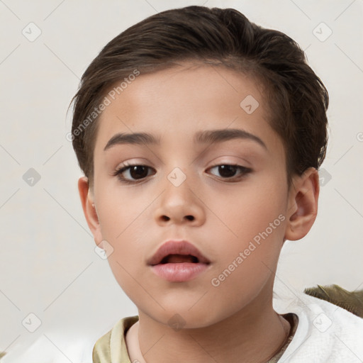 Neutral white child female with short  brown hair and brown eyes