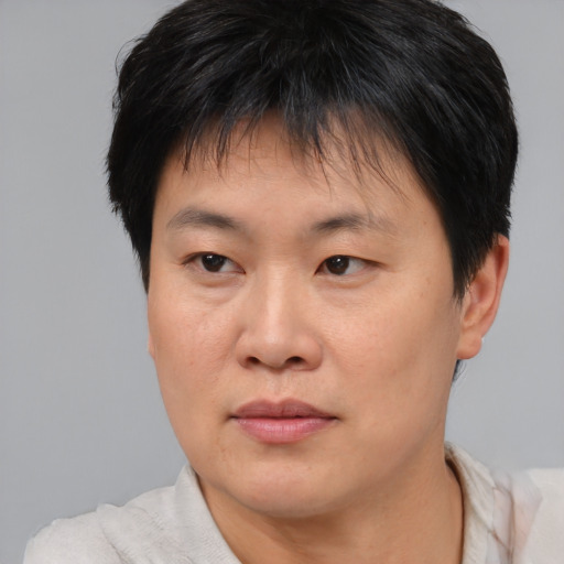 Neutral asian young-adult male with short  brown hair and brown eyes