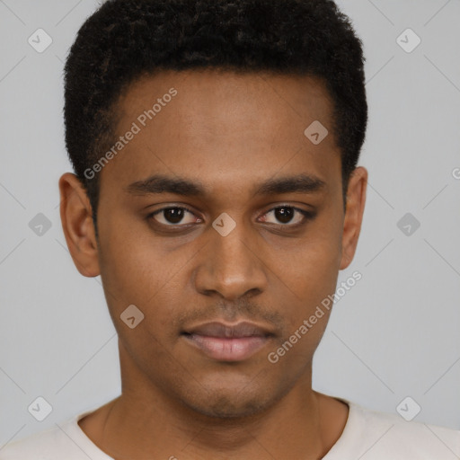 Neutral black young-adult male with short  brown hair and brown eyes
