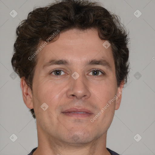 Neutral white adult male with short  brown hair and brown eyes