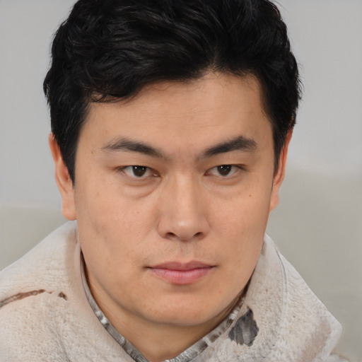 Neutral asian young-adult male with short  brown hair and brown eyes