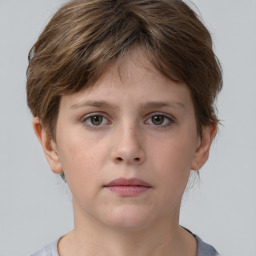 Neutral white young-adult female with short  brown hair and brown eyes