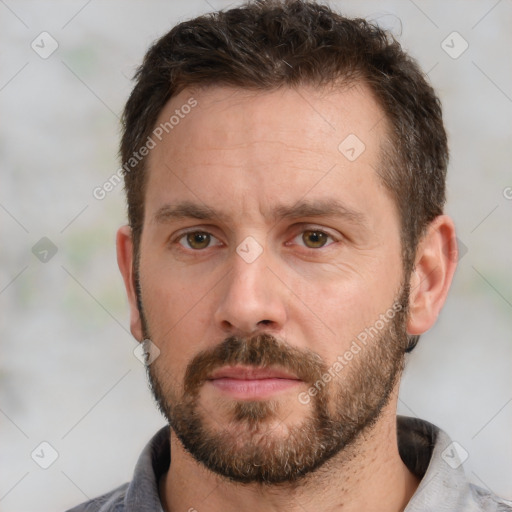 Neutral white adult male with short  brown hair and brown eyes