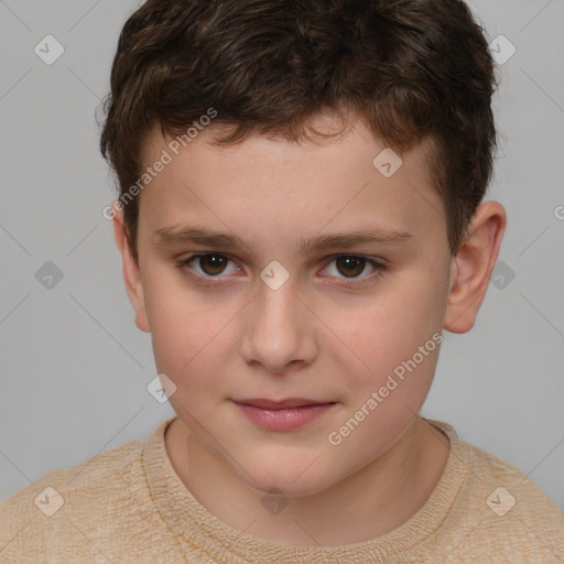 Joyful white child male with short  brown hair and brown eyes