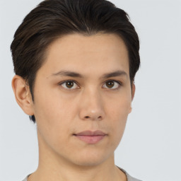 Neutral asian young-adult male with short  brown hair and brown eyes