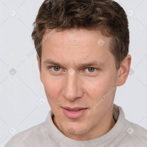 Neutral white adult male with short  brown hair and brown eyes