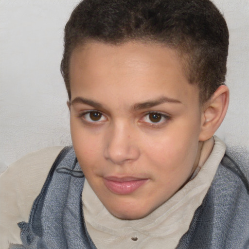 Neutral white young-adult female with short  brown hair and brown eyes