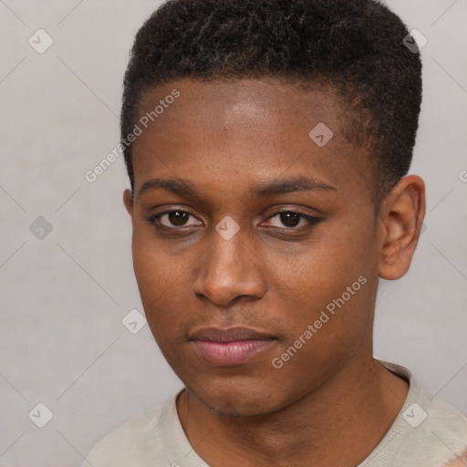 Neutral black young-adult female with short  brown hair and brown eyes