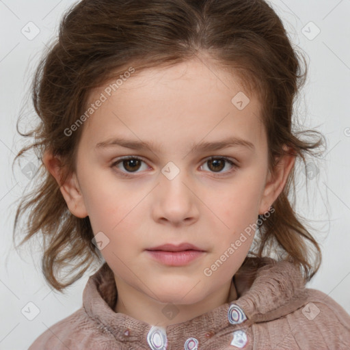 Neutral white child female with medium  brown hair and brown eyes