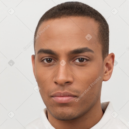 Neutral black young-adult male with short  brown hair and brown eyes