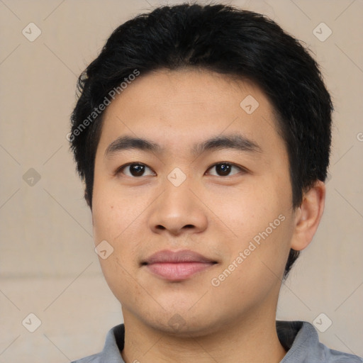 Neutral asian young-adult male with short  black hair and brown eyes