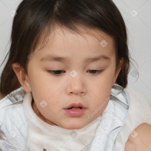 Neutral white child female with medium  brown hair and brown eyes