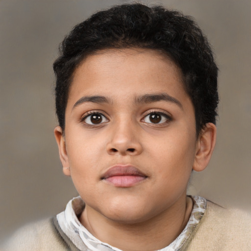 Neutral latino child female with short  brown hair and brown eyes