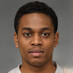 Neutral black young-adult male with short  brown hair and brown eyes