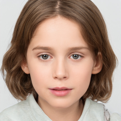 Neutral white child female with medium  brown hair and brown eyes