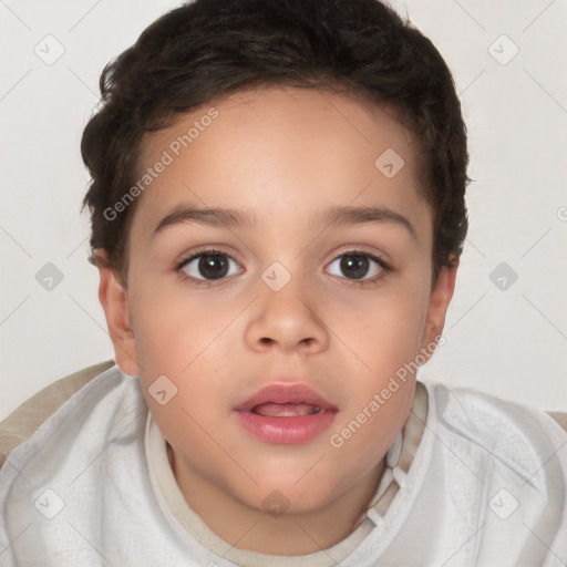 Neutral white child female with short  brown hair and brown eyes