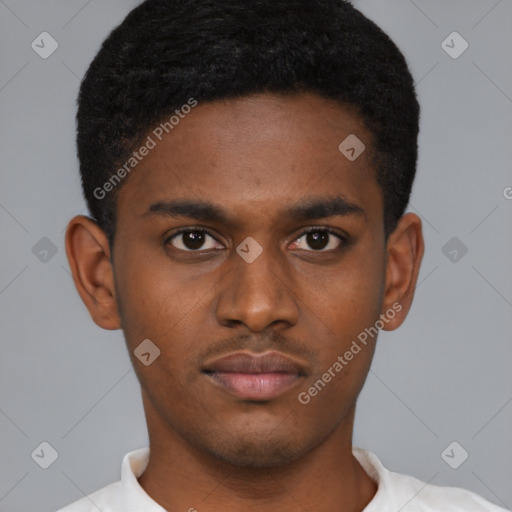 Neutral black young-adult male with short  brown hair and brown eyes