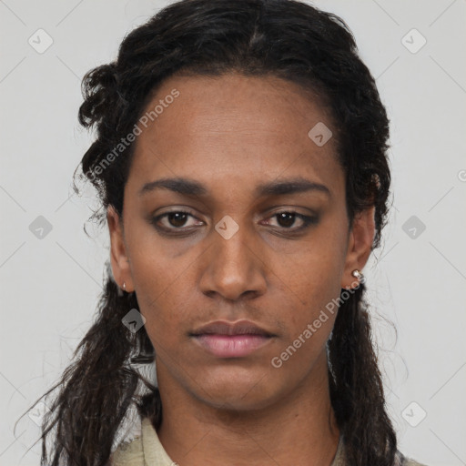 Neutral black young-adult female with long  black hair and brown eyes