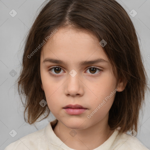 Neutral white child female with medium  brown hair and brown eyes