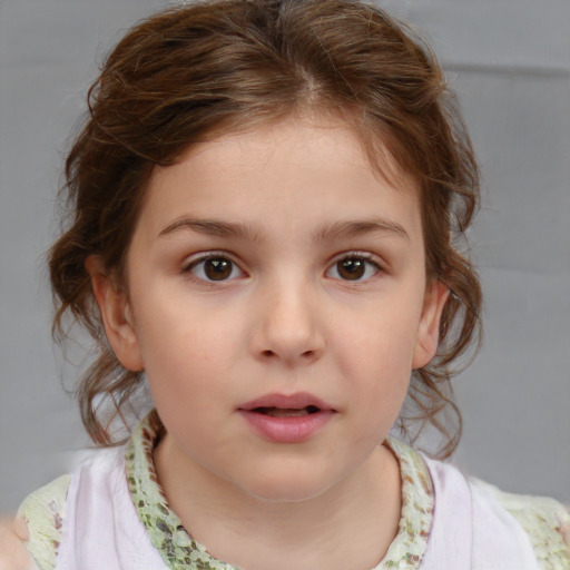 Neutral white child female with medium  brown hair and brown eyes