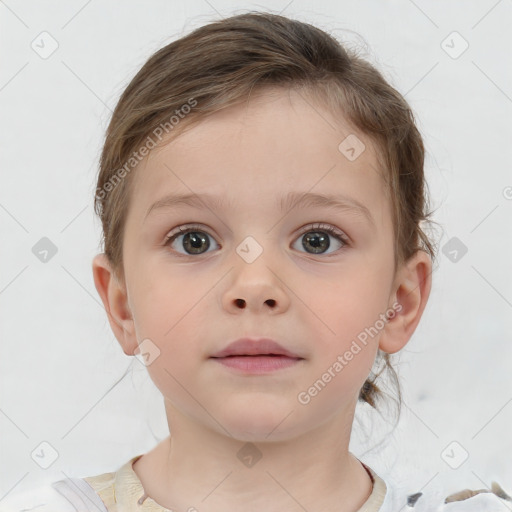 Neutral white child female with medium  brown hair and brown eyes