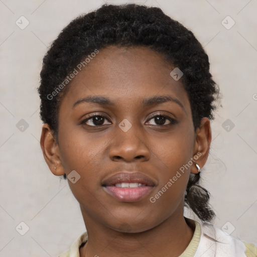 Neutral black young-adult female with short  brown hair and brown eyes