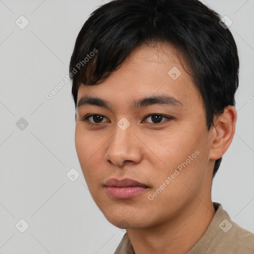 Neutral asian young-adult male with short  black hair and brown eyes