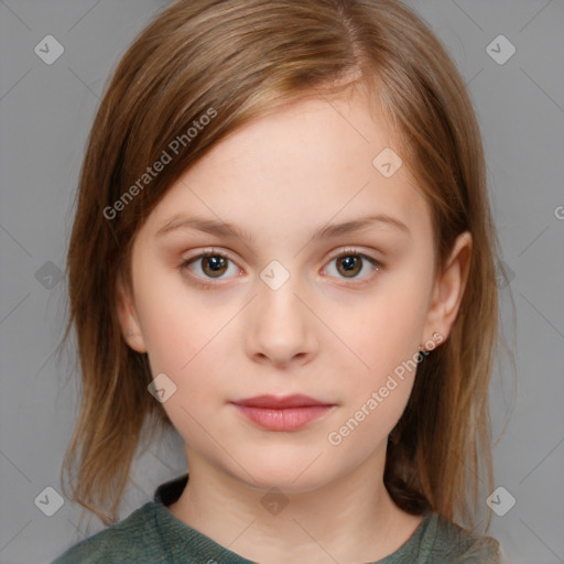 Neutral white child female with medium  brown hair and brown eyes