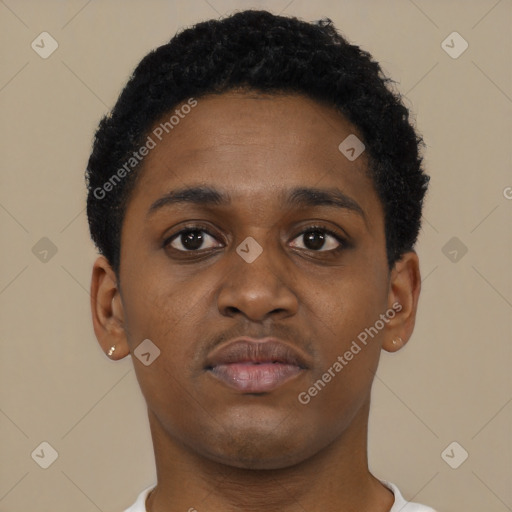 Neutral black young-adult female with short  brown hair and brown eyes