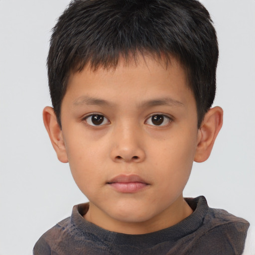 Neutral asian child male with short  brown hair and brown eyes