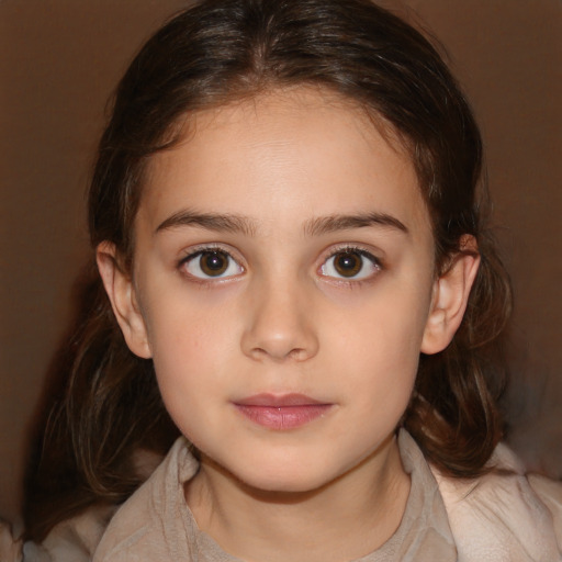 Neutral white child female with medium  brown hair and brown eyes