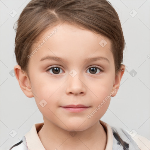 Neutral white child female with short  brown hair and brown eyes