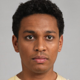 Neutral black young-adult male with short  brown hair and brown eyes