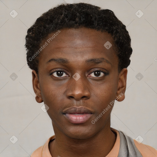 Neutral black young-adult male with short  brown hair and brown eyes