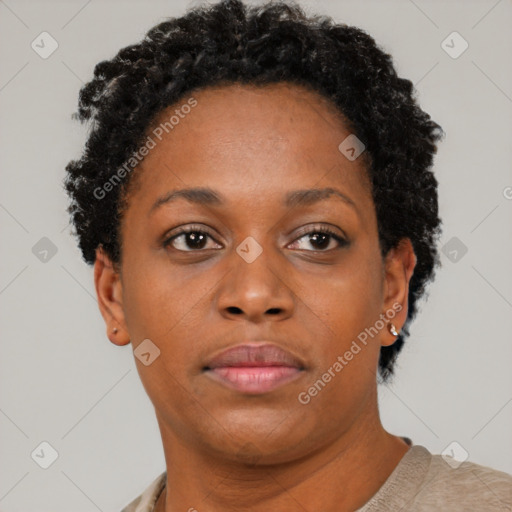 Neutral black young-adult female with short  brown hair and brown eyes