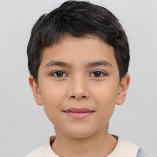 Neutral asian child male with short  brown hair and brown eyes