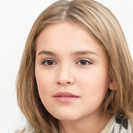 Neutral white child female with medium  brown hair and brown eyes