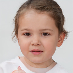 Joyful white child female with short  brown hair and brown eyes