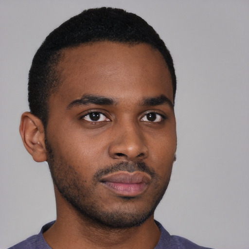 Neutral black young-adult male with short  brown hair and brown eyes
