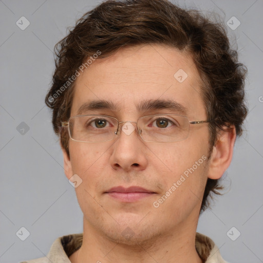 Neutral white adult male with short  brown hair and brown eyes