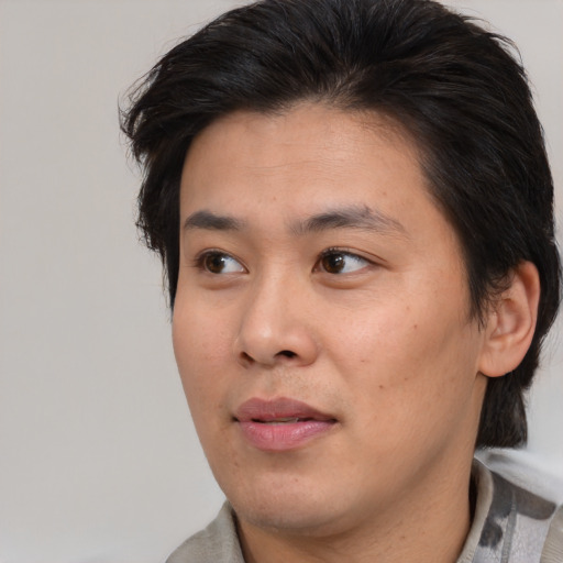 Neutral asian young-adult male with medium  brown hair and brown eyes