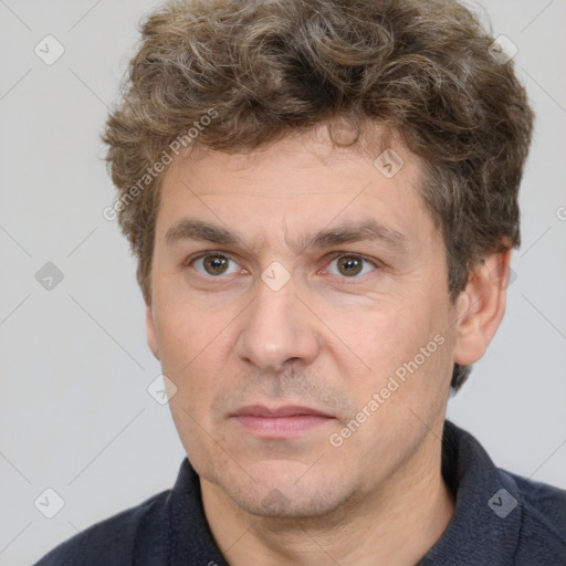 Neutral white adult male with short  brown hair and brown eyes