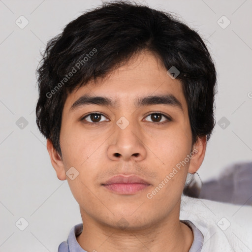 Neutral asian young-adult male with short  black hair and brown eyes