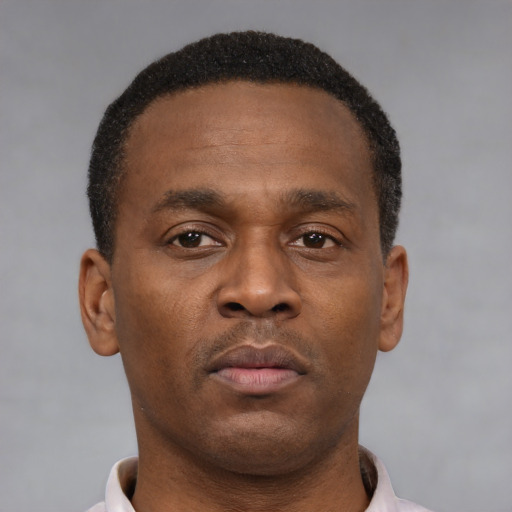 Neutral black young-adult male with short  brown hair and brown eyes