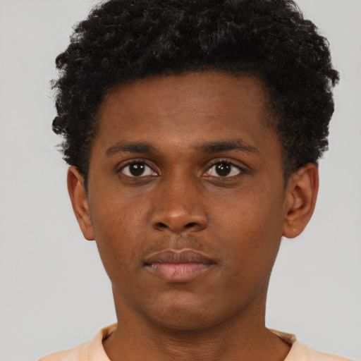 Neutral black young-adult male with short  brown hair and brown eyes