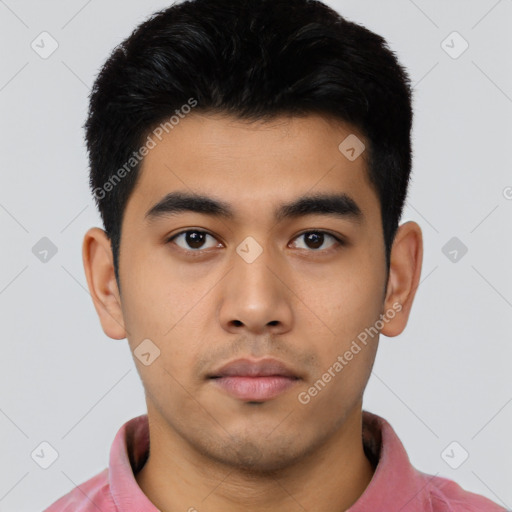 Neutral asian young-adult male with short  black hair and brown eyes